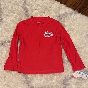 Carter's Red Long-Sleeve Kids Swim Rashguard with Wave Graphic